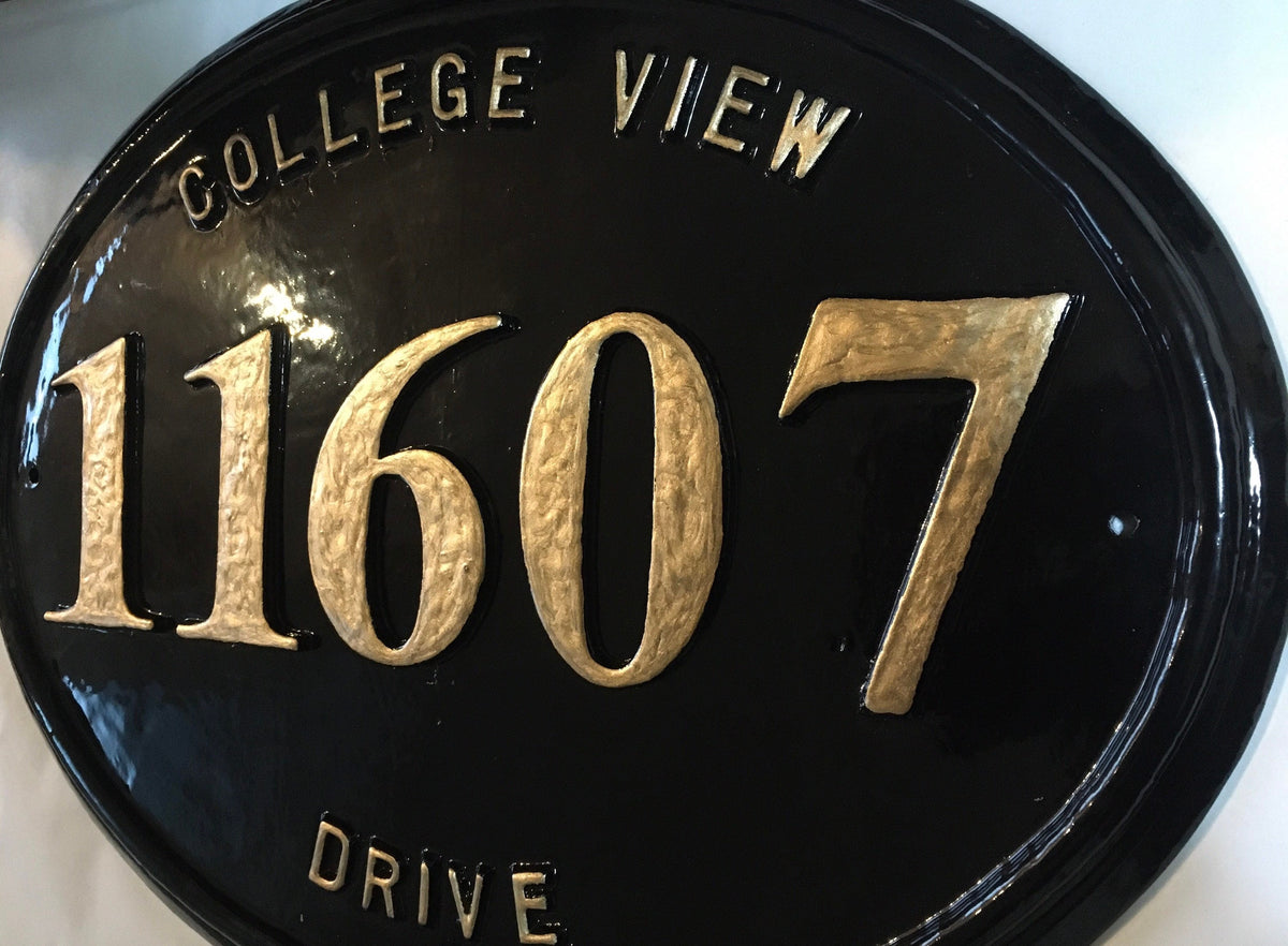 Large Oval Address Plaque, Cast Aluminum Colonial House Sign