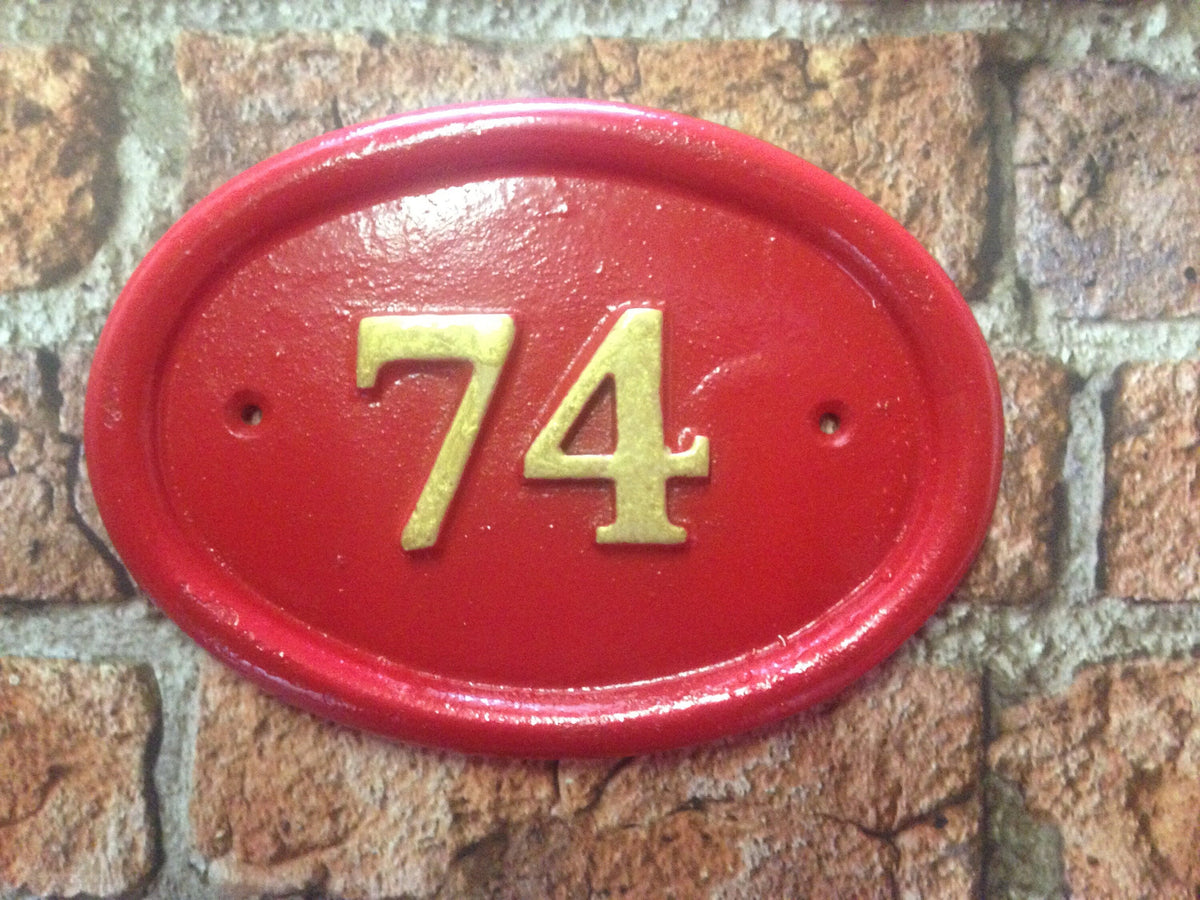 Handmade Cast Aluminum Address Sign, Enamel Painted House Number Plaque