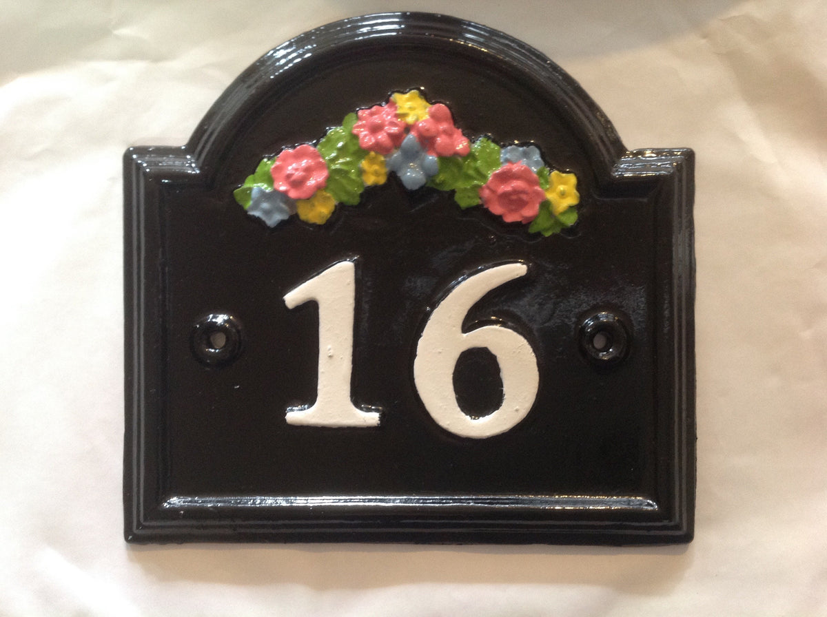 Hand Cast Aluminum House Number Sign, Floral Motif, Personalized
