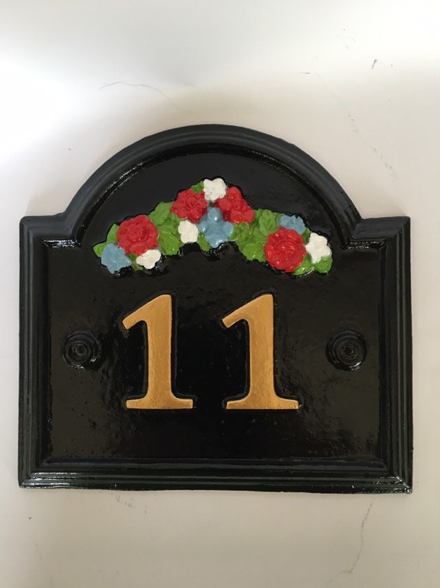 Hand Cast Aluminum House Number Sign, Floral Motif, Personalized