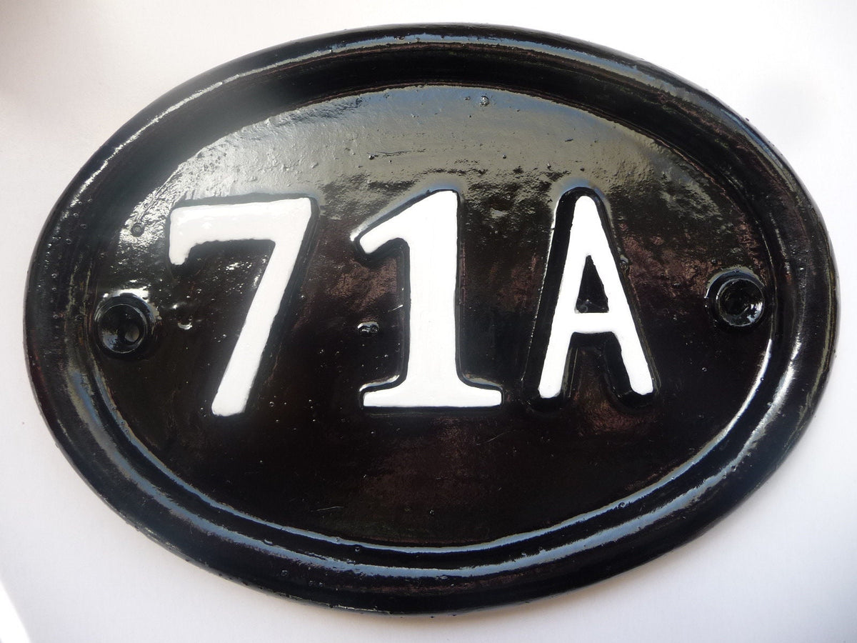 Handmade Cast Aluminum Address Sign, Enamel Painted House Number Plaque