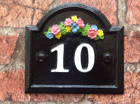 Hand Cast Aluminum House Number Sign, Floral Motif, Personalized