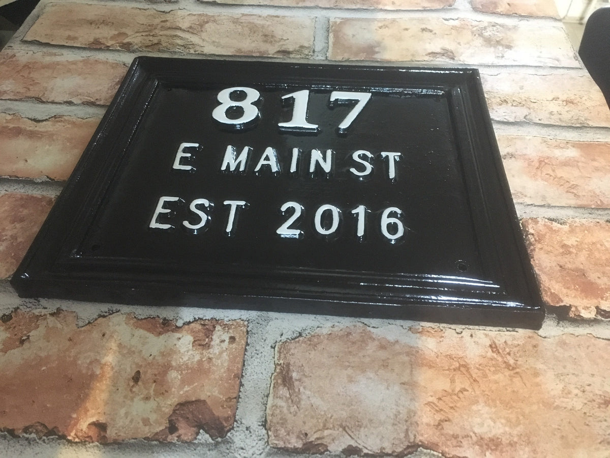 Handmade Cast Aluminum House Number Sign, Traditional Address Plaque