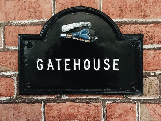 Handmade Mallard Train House Plaque, Cast Aluminum Address Sign