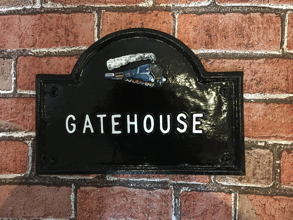 Handmade Mallard Train House Plaque, Cast Aluminum Address Sign