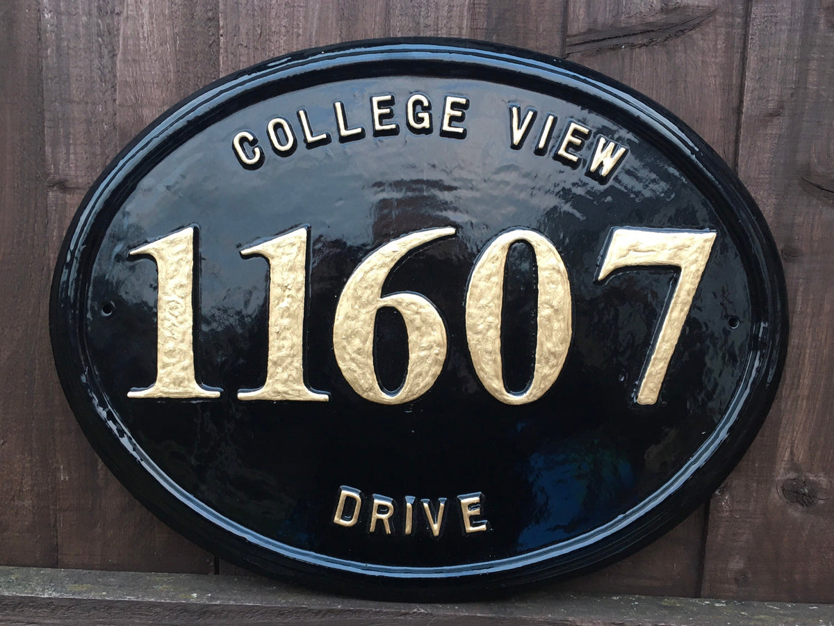 Large Oval Address Plaque, Cast Aluminum Colonial House Sign