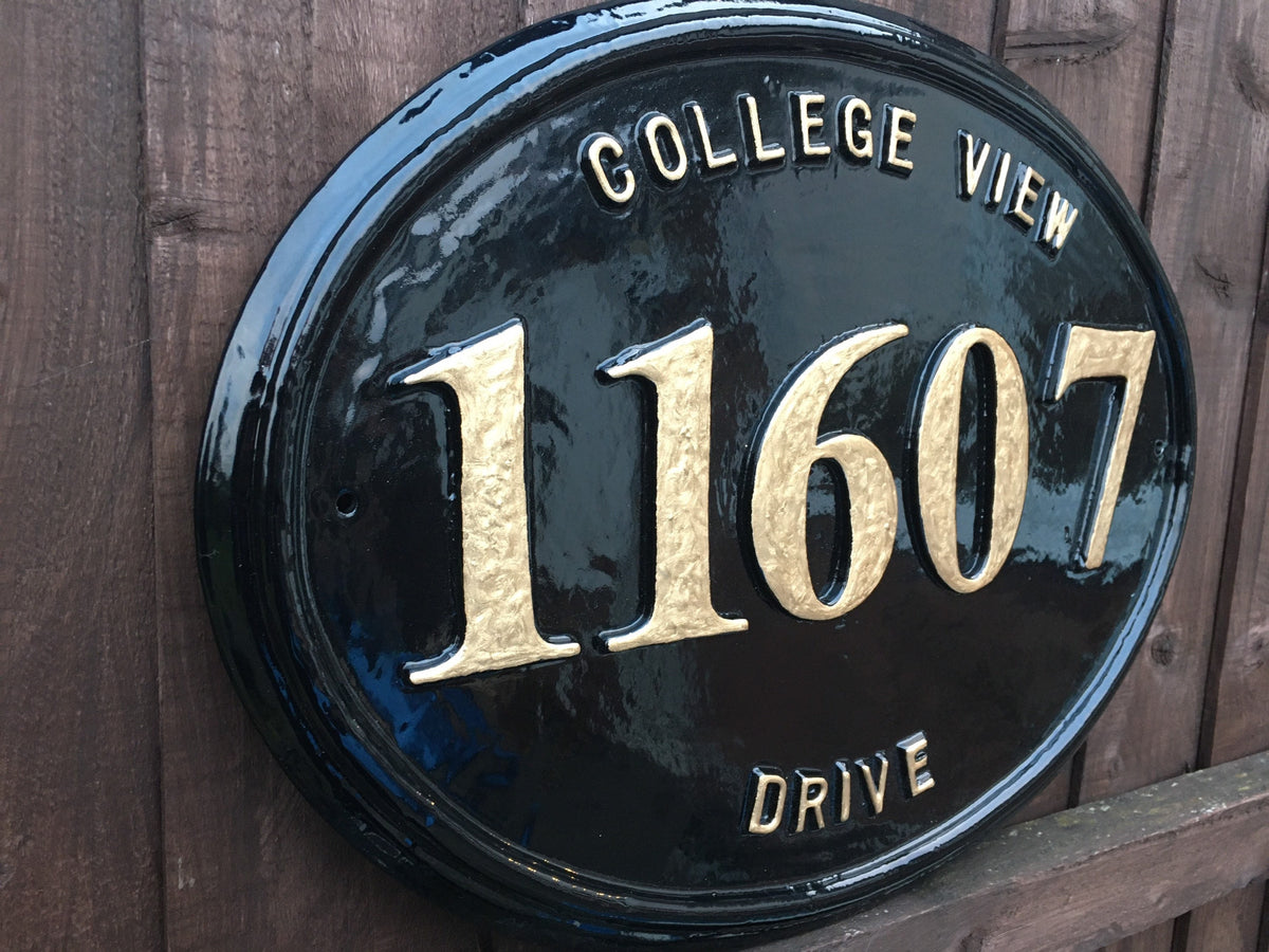 Large Oval Address Plaque, Cast Aluminum Colonial House Sign