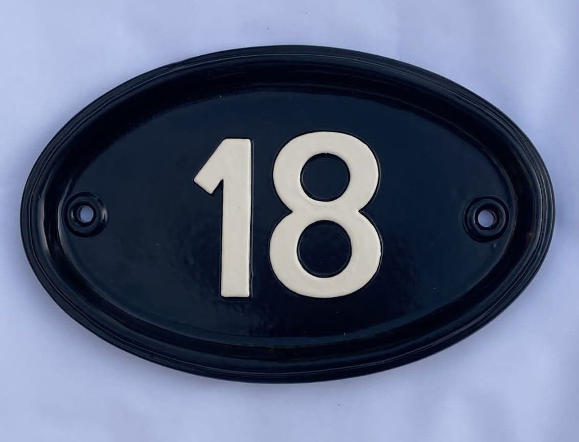 Oval House Number 1 - 50 Black with gold numbers (In stock for delivery)