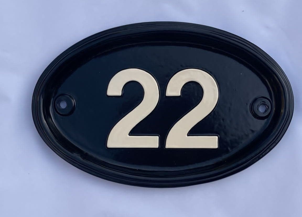 Handmade Oval House Number - Black and White Aluminium Sign