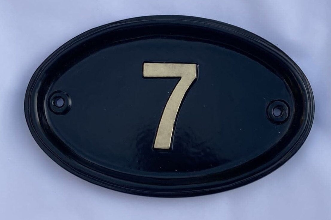 Oval House Number 1 - 50 Black with gold numbers (In stock for delivery)