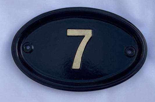 Oval House Number 1 - 50 Black with gold numbers (In stock for delivery)
