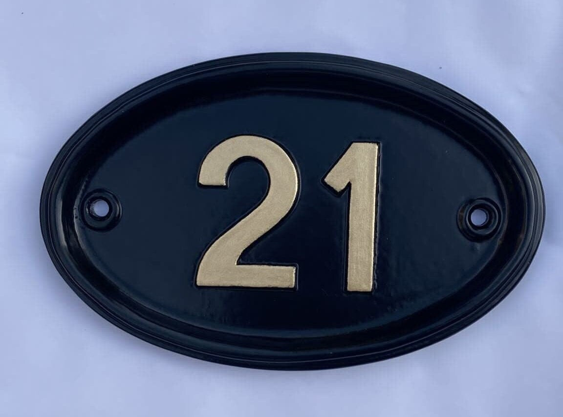 Handmade Oval House Number - Black and White Aluminium Sign