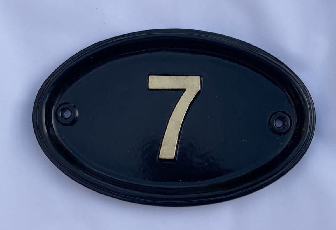Handmade Oval House Number - Black and White Aluminium Sign